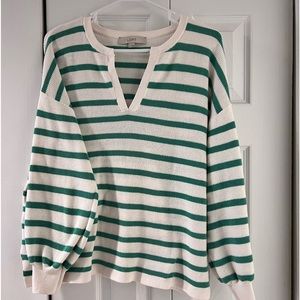 Loft Green Striped Boxy Sweater-Large